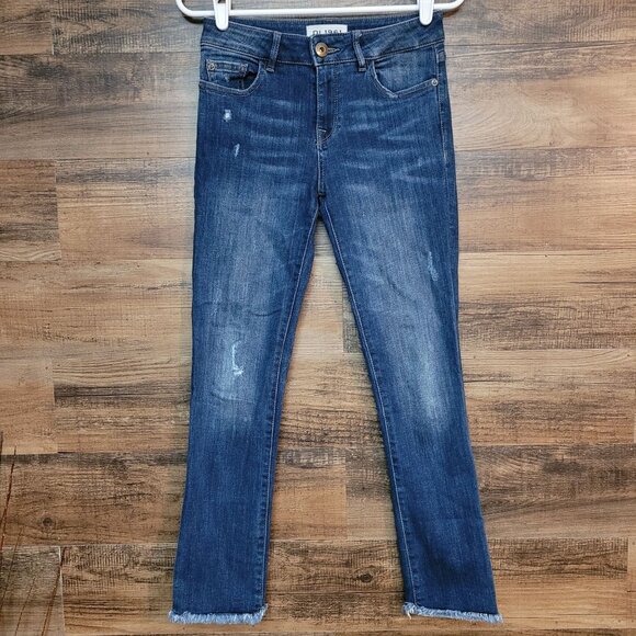 DL1961 Jeans 25 Mara Straight Ankle Instasculpt Ravine Mid Rise Fray Hem Stretch - Picture 1 of 13